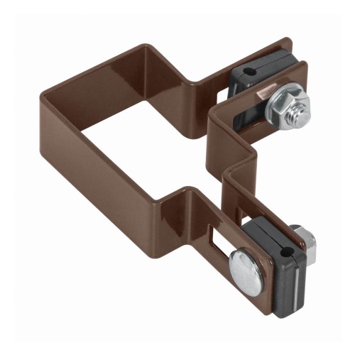 Obejma słupka NAROŻNA 60X40 - BRĄZ - Obejma narożna kompletna do montażu paneli ogrodzeniowych na słupku.