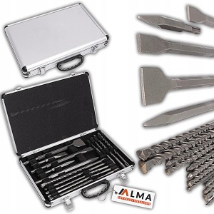 WIERTŁA DO BETONU CEGŁY + DŁUTA ZESTAW KOMPLET 17 SZTUK SDS ALUMINIOWY BOX