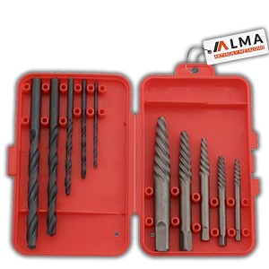 WYKRĘTAK USZKODZONYCH ŚRUB + WIERTŁA 10 SZTUK KASETA Z TWORZYWA SZTUCZNEGO