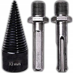 WIERTŁO ŚWIDER DO ROZŁUPOWANIA ŁUPANIA DREWNA 32mm + 2 ADAPTERY UNIWERSALNE