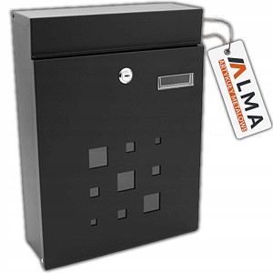 SKRZYNKA METALOWA NA LISTY POCZTĘ KWADRAT NOWOCZESNA 28x37x10cm CZARNA