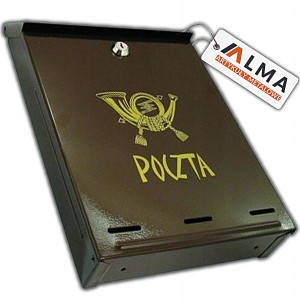 SKRZYKA STALOWA NA LISTY A4 LAKIEROWANA MALOWANA BRĄZ Z WRZUTNIKIEM KLAPĄ