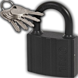 KŁÓDKA NA KLUCZ JARZMOWA PAŁĄKOWA ŻELIWNA OPEL 50 CZARNA 5 KLUCZE NACINANE