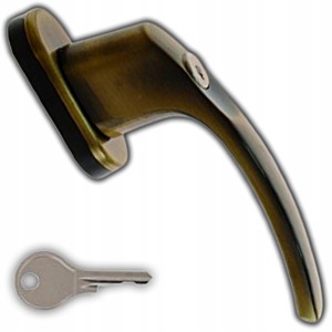 KLAMKA OKIENNA DO OKNA ZNALOWA NA KLUCZYK TRZPIEŃ L-35MM PATYNA MOSIĘŻNA