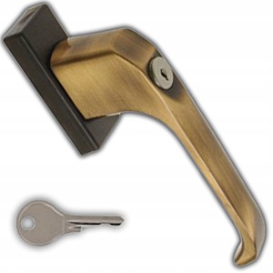 KLAMKA OKIENNA DO OKNA ZNALOWA NA KLUCZYK TRZPIEŃ L-35MM PATYNA MOSIĘŻNA