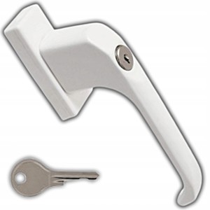KLAMKA OKIENNA DO OKNA ZNALOWA NA KLUCZYK TRZPIEŃ L-35MM BIAŁA