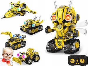 KLOCKI TECHNICZNE ROBOTS 5w1 ZESTAW PILOT I EKRAN LED ZABAWKA EDUKACYJNA