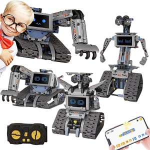 KLOCKI TECHNICZNE ROBOTS 5w1 ZESTAW PILOT I EKRAN LED ZABAWKA EDUKACYJNA