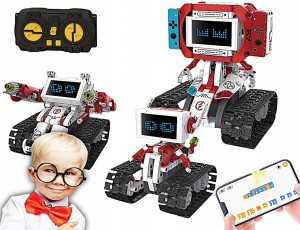 KLOCKI TECHNICZNE ROBOTS 5w1 ZESTAW PILOT I EKRAN LED ZABAWKA EDUKACYJNA