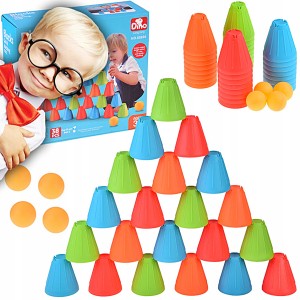 GRA ZRĘCZNOŚCIOWA SZYBKIE KUBKI TRÓJKĄTNE KLOCKI + PIŁKI 38 ELEMENTY ZESTAW