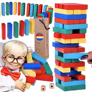 GRA ZRĘCZNOŚCIOWA KOLOROWE KLOCKI WIEŻA JENGA DOMINO GRA TOWARZYSKA ZABAWKA