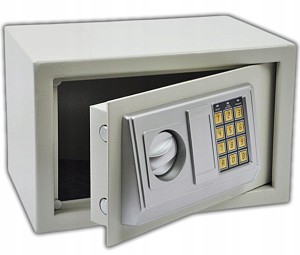 SEJF ELEKTRONICZNY Z ZAMKIEM BIAŁY BIUROWY 310x200x200mm NA PIENIĄDZE ZŁOTO