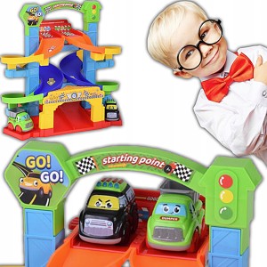 ZESTAW SPIRALNY TOR SAMOCHODOWY + AUTKO POLICJA I WYWROTKA 19 ELEMENTÓW