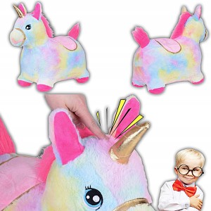 POMPOWANY KONIK KUCYK SKOCZEK TĘCZOWY JEDNOROŻEC PLUSZOWY + POMPKA ZESTAW
