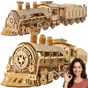 DREWNIANE PUZZLE 3D LOKOMOTYWA PAROWA KREATYWNA ZABAWA DLA DZIECI PREZENT