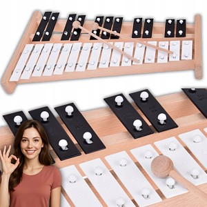 DREWNIANE CYMBAŁKI DZWONIK CHROMATYCZNE 27 TONÓW + PAŁECZKI ZESTAW MUZYKA