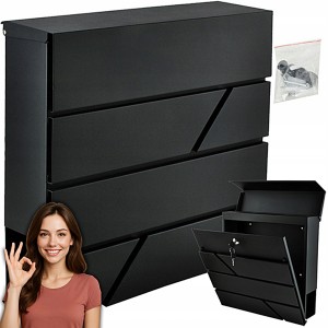 SKRZYNKA NA LISTY DO DOMU - ANTRACYT DUŻA MIEŚCI FORMAT A4 2 KLUCZYKI BLACK