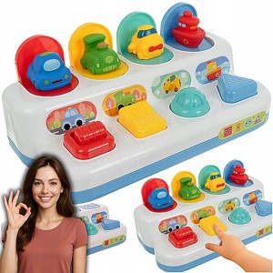 ZABAWKA EDUKACYJNA WYSKAKUJĄCE POJAZDY AUTKA INTERAKTYWNE DLA DZIECI 18m+