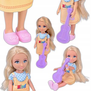 LALKA Z GITARĄ DLA DZIEWCZYNKI UROCZA MAŁA MUZYKALNA LALECZKA 14CM GITARA