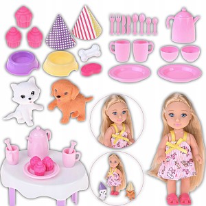 LALKA URODZINOWA DLA DZIEWCZYNKI PET PARTY PRZYJĘCIE DLA ZWIERZĄT 32 ELE.