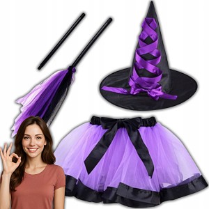 UROCZY ZESTAW KOSTIUM NA BAL PRZEBIERAŃCÓW CZAROWNICA DO ZABAWY STRÓJ