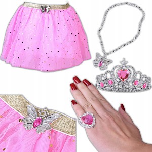 KOSTIUM DLA KSIĘŻNICZKI WRÓŻKI MOTYL SPÓDNICZKA I ZESTAW BIŻUTERII KOMPLET