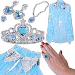 KOSTIUM ZIMOWY DLA KSIĘŻNICZKI "KRÓLOWA LODU" PELERYNA I ZESTAW BIŻUTERII