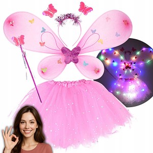 JASNO RÓŻOWY ŚWIECĄCY KOSTIUM DLA MAŁEJ WRÓŻKI SKRZYDEŁKA MOTYLA NA BAL
