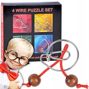 ZESTAW ŁAMIGŁÓWEK METALOWYCH PUZZLE UKŁADANKA LOGICZNA ROZWOJOWA 4 ZAGADKI