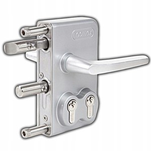 KLAMKA ZAMEK Z DWOMA WKŁADKAMI DO BRAM FURTKI LOCINOX NA PROFIL 60x60MM