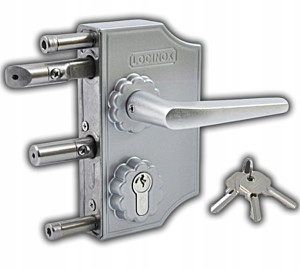 KLAMKA SREBRNA ZAMEK OZDOBNY DO BRAM FURTEK NA PROFIL 40MM ALUMINIUM