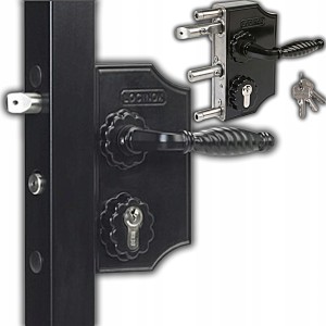 KLAMKA ZAMEK OZDOBNY LOCINOX DO BRAM FURTEK Z KLAMKĄNA PROFIL 40MM CZARNY