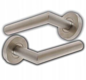 KLAMKA DRZWIOWA Z TARCZKĄ OKRĄGŁĄ TRZPEIŃ 8MM STAL NIERDZEWNA INOX KOMPLET