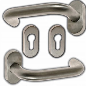 KLAMKA DRZWIOWA BEZPIECZNA INOX ROZETA NA WKŁADKĘ STAL NIERDZEWNA T - 8MM