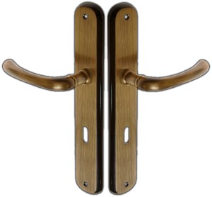 KLAMKA DRZWIOWA DO DRZWI GAJA SZYLD NA KLUCZ 90 MOSIĘŻNA ODLEWANA PATYNA