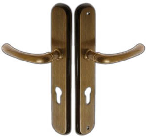 KLAMKA DRZWIOWA DO DRZWI GAJA SZYLD NA WKŁADKĘ 72 MOSIĘŻNA ODLEWANA PATYNA