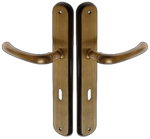 KLAMKA DRZWIOWA DO DRZWI GAJA SZYLD NA KLUCZ 72 MOSIĘŻNA ODLEWANA PATYNA