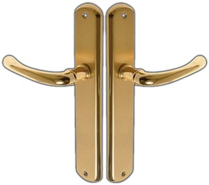 KLAMKA DRZWIOWA DO DRZWI GAJA DŁUGI SZYLD BEZ PRZEBICIA MOSIĘŻNA ODLEWANA