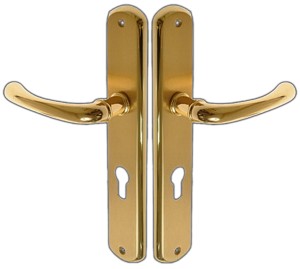 KLAMKA DRZWIOWA DO DRZWI GAJA DŁUGI SZYLD NA WKŁADKĘ 90 MOSIĘŻNA ODLEWANA