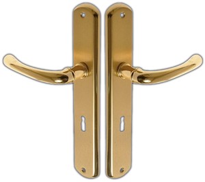 KLAMKA DRZWIOWA DO DRZWI GAJA DŁUGI SZYLD NA KLUCZ 90 MOSIĘŻNA ODLEWANA