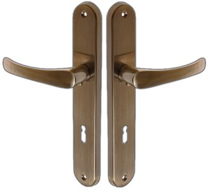 KLAMKA DRZWIOWA DO DRZWI CLASSIC DŁUGI SZYLD NA KLUCZ 90 PATYNA