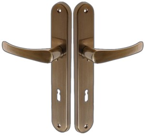 KLAMKA DRZWIOWA DO DRZWI CLASSIC DŁUGI SZYLD NA KLUCZ 72 PATYNA