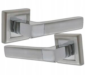 KLAMKA DRZWIOWA DO DRZWI Z TARCZKĄ KWADRATOWĄ HALESIA NIKIEL SATYNA/CHROM