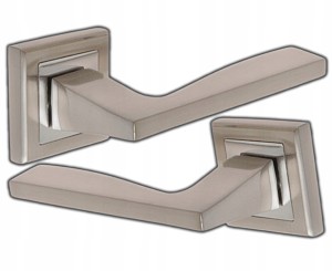 KLAMKA DRZWIOWA DO DRZWI WYTRZYMAŁA ABIES TARCZKA KWADRATOWA NIKIEL SATYNA