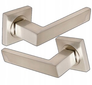 KLAMKA DRZWIOWA DO DRZWI WYTRZYMAŁA RUBUS TARCZKA KWADRATOWA NIKIEL SATYNA