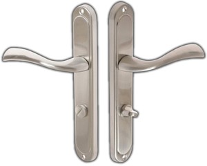 KLAMKA DRZWIOWA DO DRZWI WYTRZYMAŁA MORUS 72 SZYLD WC NIKIEL SATYNA