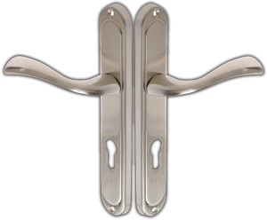 KLAMKA DRZWIOWA DO DRZWI WYTRZYMAŁA MORUS 72 SZYLD NA WKŁADKĘ NIKIEL SATYNA