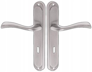 KLAMKA DRZWIOWA DO DRZWI WYTRZYMAŁA MORUS 72 SZYLD NA KLUCZ NIKIEL SATYNA