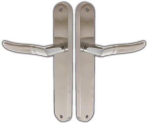 KLAMKA DRZWIOWA DO DRZWI WYTRZYMAŁA CORNUS SZYLD BEZ PRZEBICIA NIKIEL SATYN