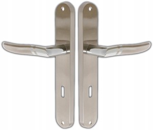 KLAMKA DRZWIOWA DO DRZWI WYTRZYMAŁA CORNUS 72 SZYLD NA KLUCZ NIKIEL SATYNA